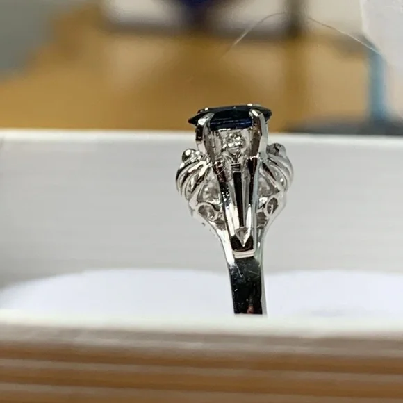 Platinum Sapphire & Diamond Cocktail Ring Size 5 Total Carat Weight 0.38 - Picture 6 of 16